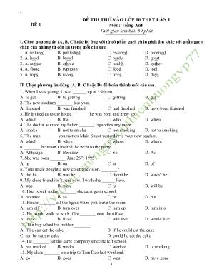 15 Đề thi thử vào THPT môn Tiếng Anh lần 1 - Nguyễn Thiên Hương